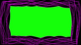 Neon rectangle frame border drop with green screen chroma , portal through it, mystical video, cosmic style, cyberpunk modern design, TV Series COLORFUL neon glow moving seamless art loop backgrond
