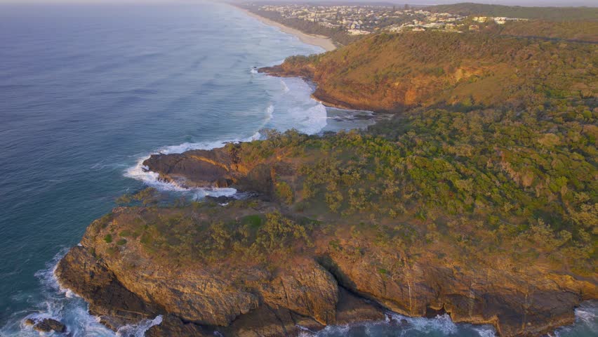 Sunset Scenery At Sunshine Beach In Queensland, Australia - aerial drone shot Royalty-Free Stock Footage #1107267757