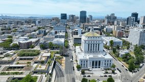 Aerial Oakland California video wide pan of city