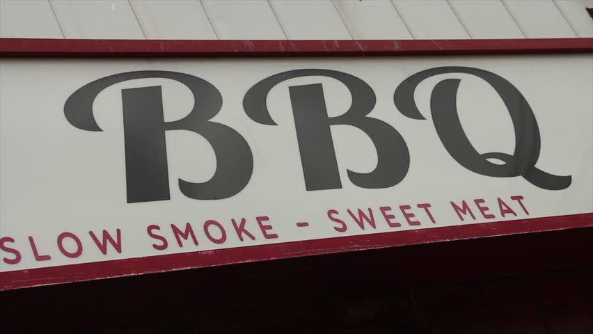 Bbq slow smoke sweet meat caption text horizontal sign , black and red writing on white background. | Shutterstock HD Video #1107275745