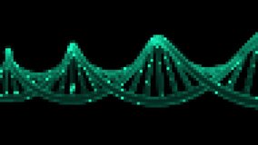 Spinning dna molecule isolated on black background pixel animation 4k video