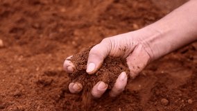 Close up of a male hand testing the agriculture soil - 4K video