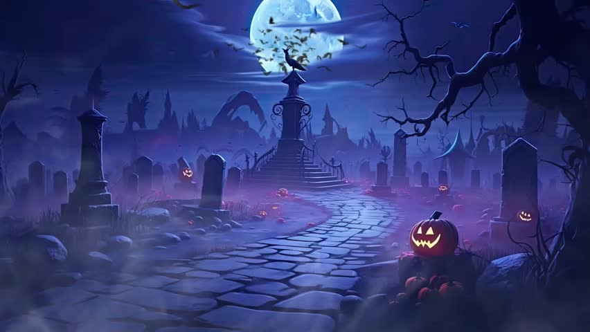 halloween night decorative with bat and moon background. seamless looping time-lapse virtual video animation background. Royalty-Free Stock Footage #1107291853