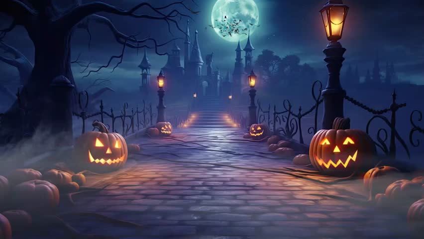 halloween night decorative with bat and moon background. seamless looping time-lapse virtual video animation background. Royalty-Free Stock Footage #1107291867
