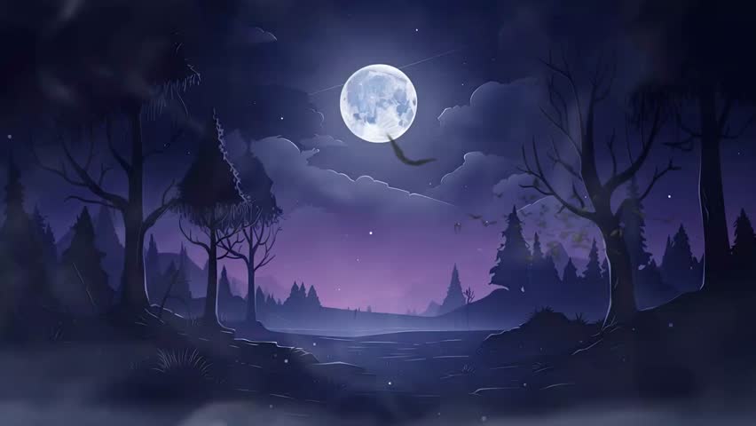 halloween night decorative with bat and moon background. seamless looping time-lapse virtual video animation background. Royalty-Free Stock Footage #1107291873