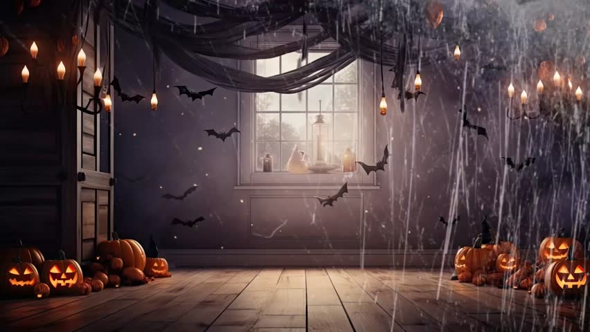 halloween night decorative with bat and moon background. seamless looping time-lapse virtual video animation background. Royalty-Free Stock Footage #1107291875