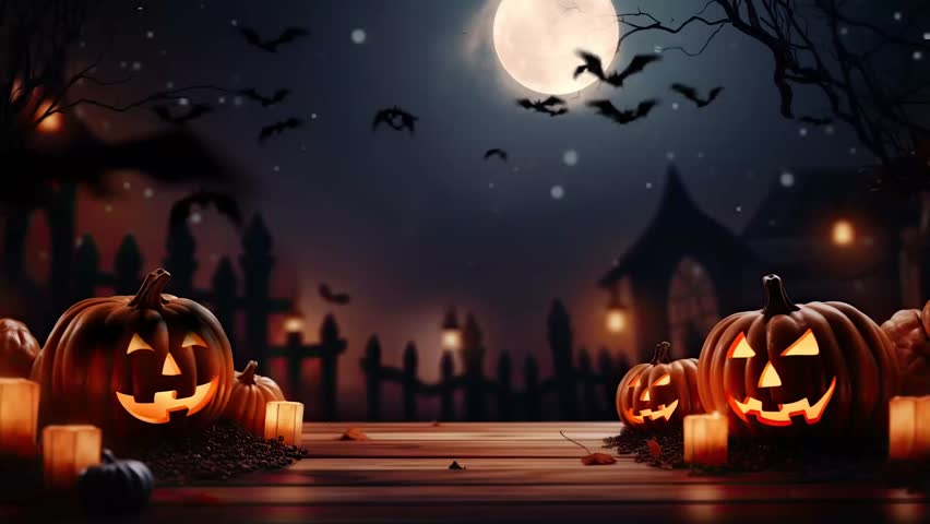 halloween night decorative with bat and moon background. seamless looping time-lapse virtual video animation background. Royalty-Free Stock Footage #1107291885