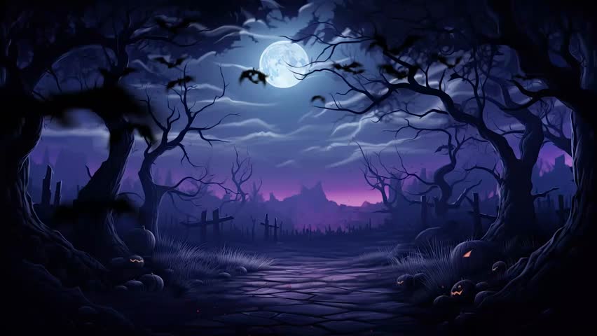 halloween night decorative with bat and moon background. seamless looping time-lapse virtual video animation background. Royalty-Free Stock Footage #1107291893