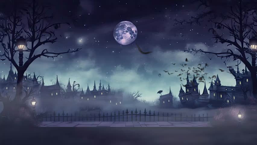 halloween night decorative with bat and moon background. seamless looping time-lapse virtual video animation background. Royalty-Free Stock Footage #1107291905