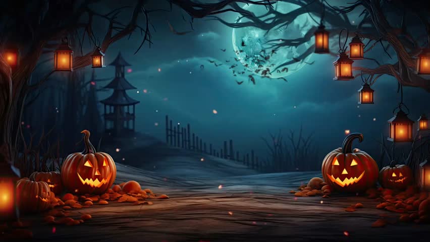 halloween night decorative with bat and moon background. seamless looping time-lapse virtual video animation background. Royalty-Free Stock Footage #1107291907