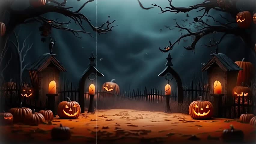 halloween night decorative with bat and moon background. seamless looping time-lapse virtual video animation background. Royalty-Free Stock Footage #1107291919