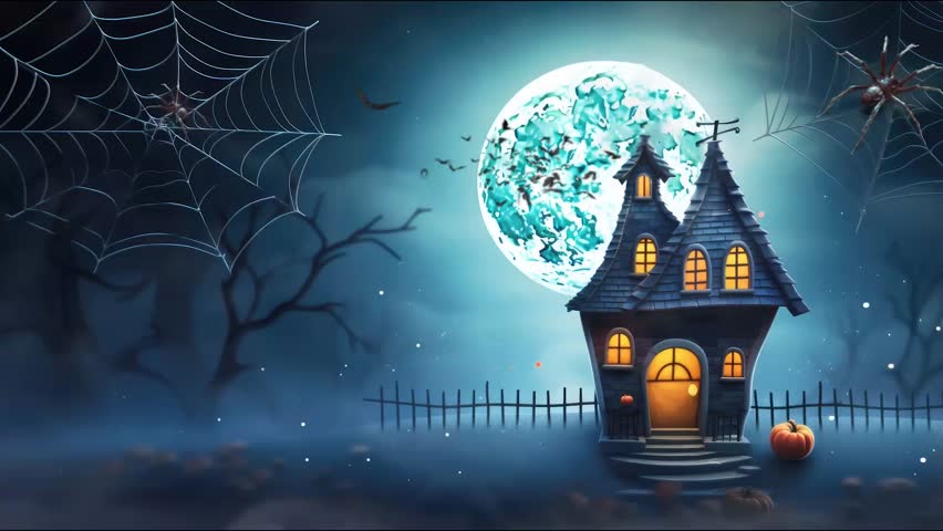 halloween night decorative with bat and moon background. seamless looping time-lapse virtual video animation background. Royalty-Free Stock Footage #1107291921