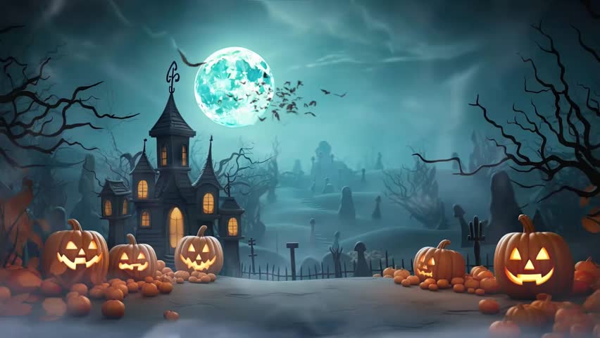 halloween night decorative with bat and moon background. seamless looping time-lapse virtual video animation background. Royalty-Free Stock Footage #1107291935