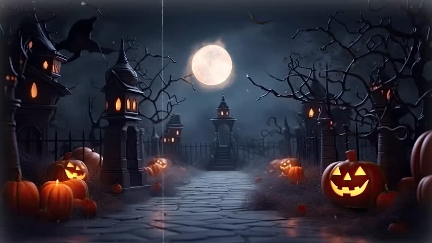 halloween night decorative with bat and moon background. seamless looping time-lapse virtual video animation background. Royalty-Free Stock Footage #1107291945