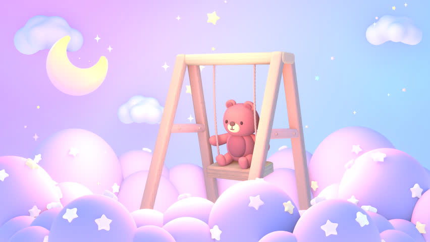 Looped cute bear playing on the swing at night animation. Royalty-Free Stock Footage #1107293903