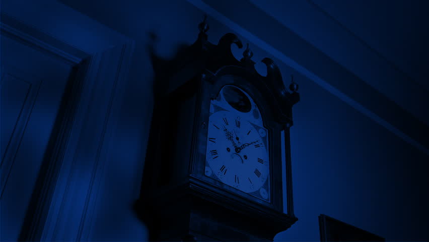 Monster Shadows And Lightning On Grandfather Clock Royalty-Free Stock Footage #1107294711