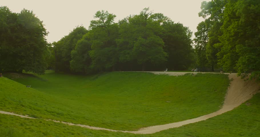 Verdant Trees And Hills In Bois de la Cambre, Public Park In Brussels, Belgium. - wide