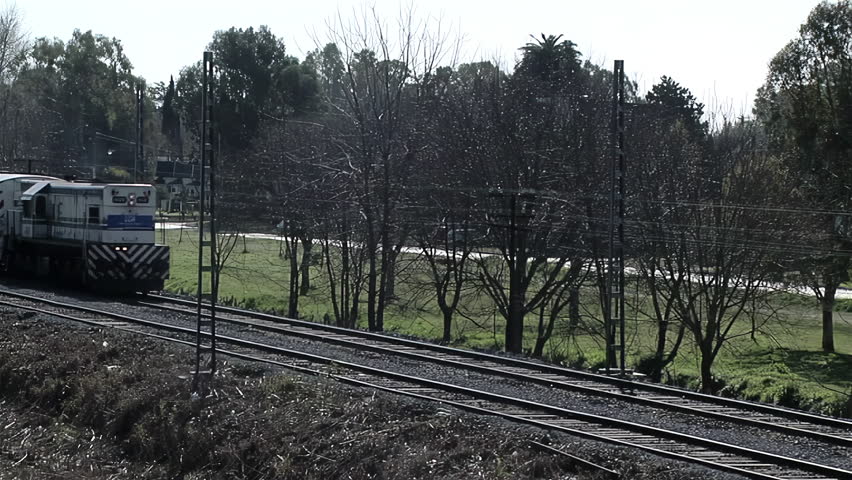 Old Argentine Train Traveling Across Countryside, Buenos Aires Province