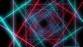 Abstract SPIRAL NEON endless TUNNEL of SQUARES