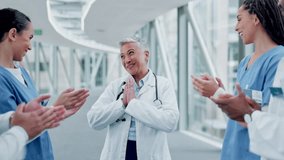 Doctors, nurses and applause for support, thank you and success of hospital praise, news and teamwork celebration. Medical mentor, manager and healthcare staff clapping for clinic congratulations - Powered by Shutterstock - Get 15% off with code: PIKWIZARD15