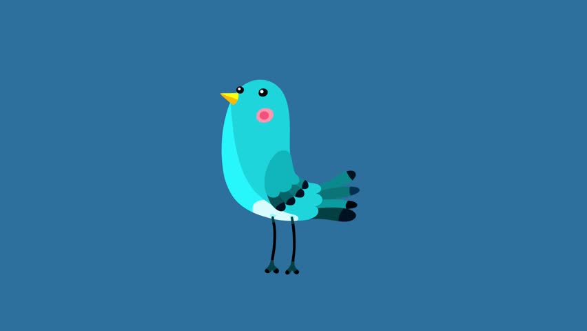 Nightingale bird blue character simple move isolated. Blinking eyes seamless loop behaviour cartoon animation .