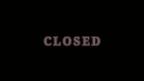 Neon letters of the word Closed.  Bright multicolored banner with amazing blinking blinking effect.  Light pink 4k motion animation type.  Flashing trigger alert to channel, video design, counter