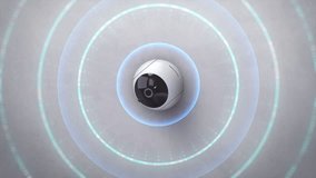Rotating security camera with AI recognition installed on the wall. 3D visual effects shows wireless internet connection with modern CCTV camera or data transfer. VFX animation. Surveillance system. - Powered by Shutterstock - Get 15% off with code: PIKWIZARD15