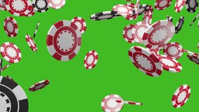 Isolated casino poker chips falling in slow motion. Green screen chroma key background with alpha channel. Luck and money jackpot win concept. Copy space for logo name or banner text - Powered by Shutterstock - Get 15% off with code: PIKWIZARD15
