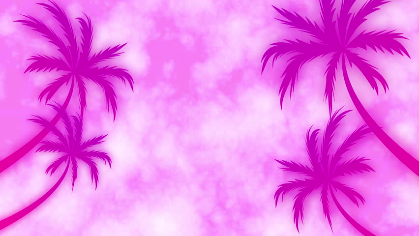 moving palm trees, pink sky and clouds. Barbie concept, seamless footage Royalty-Free Stock Footage #1107333479