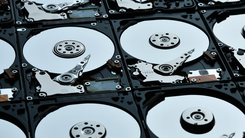 closeup over open computer hard disk drives Royalty-Free Stock Footage #1107333481