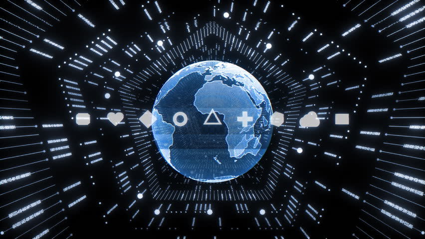 3D futuristic visualisation of metaverse immersive virtual world with digital tunnel holographic 3D app icons and globe of Earth, 4K seamless sci-fi animated background - Powered by Shutterstock - Get 15% off with code: PIKWIZARD15