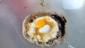 Video of a fried egg being cooked in a frying pan
