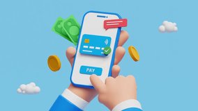 Mobile Payment. 3D Smartphone with Online Payment. Credit card on screen phone. Online shopping. NFC payments. Banking, Finance app and e-payment. Pay by card concept. 3D looping animation - Powered by Shutterstock - Get 15% off with code: PIKWIZARD15