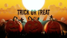 Halloween, Trick or Treat animation with pumpkin the concept of orange night, moon, pumpkins glowing