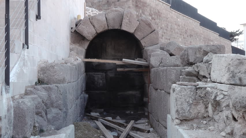 roman bath excavations close up door