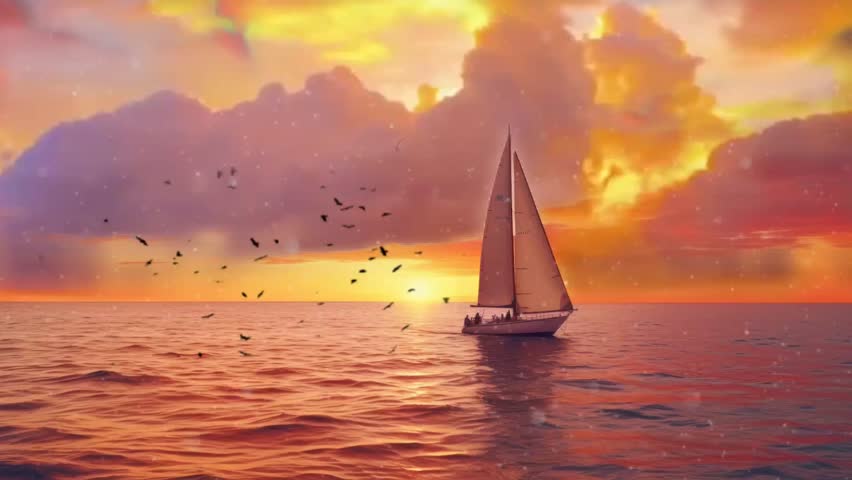  landscape sailing in the sunset. seamless looping time-lapse virtual 4k video animation background. Royalty-Free Stock Footage #1107358637