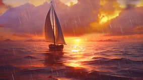  landscape sailing in the sunset. seamless looping time-lapse virtual 4k video animation background.