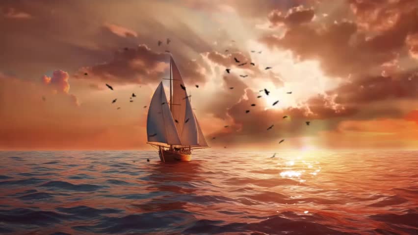  landscape sailing in the sunset. seamless looping time-lapse virtual 4k video animation background. Royalty-Free Stock Footage #1107358641