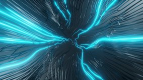 Abstract 3D neon background. Flying through lightning tunnel. Blue energy electricity cables. Streams of data. Connection concept. Seamless loop animation. 4K 30 fps video - Powered by Shutterstock - Get 15% off with code: PIKWIZARD15
