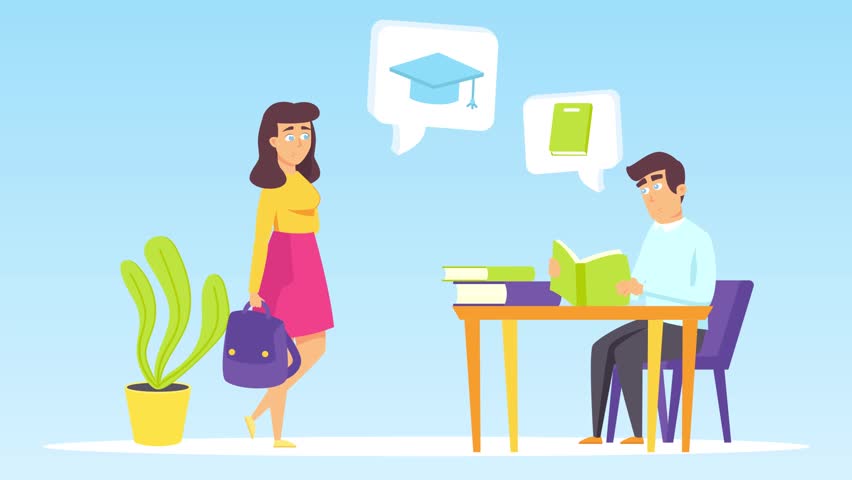 Student studing book in the library