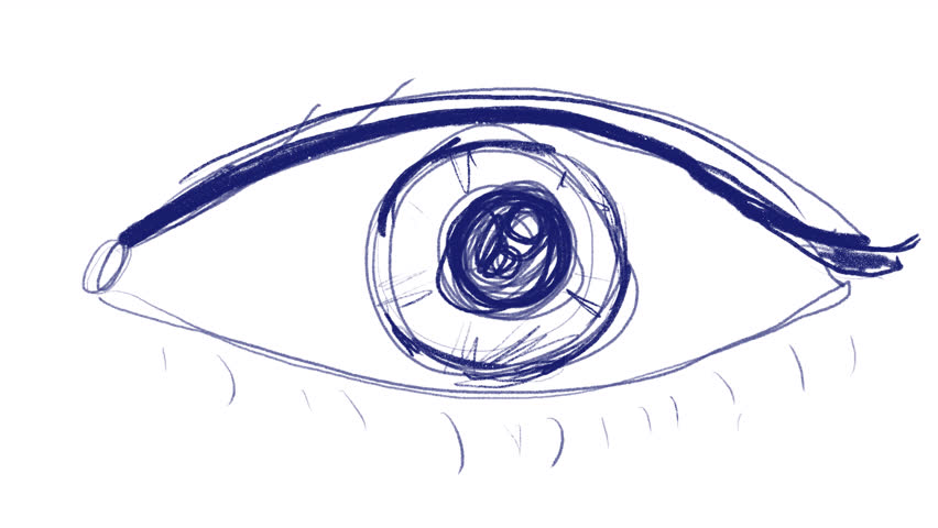 Doodle animation with a blinking female eye on a white screen. Eyelash blink transition video concept. Stock beauty video for frame change in 4K with alpha channel.