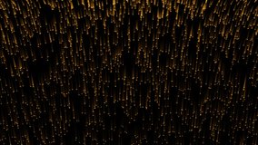 gold particles abstract background with shining golden floor particles stars dust. Futuristic glittering fly movement flickering loop in space on black background.