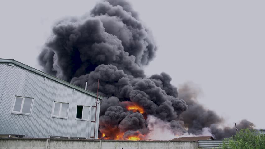 Fire, black smoke, open burning, environmental disaster | Shutterstock HD Video #1107372659