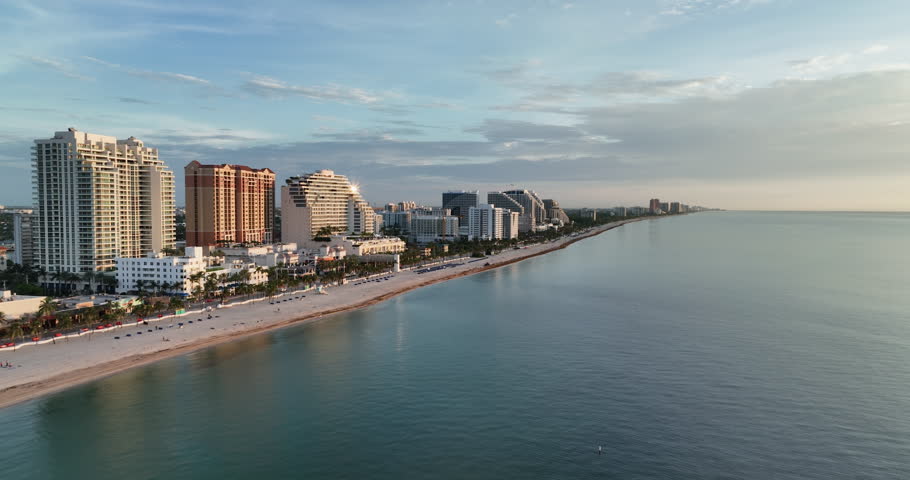 Aerial view of beach front in Fort Lauderdale at sunrise, Florida