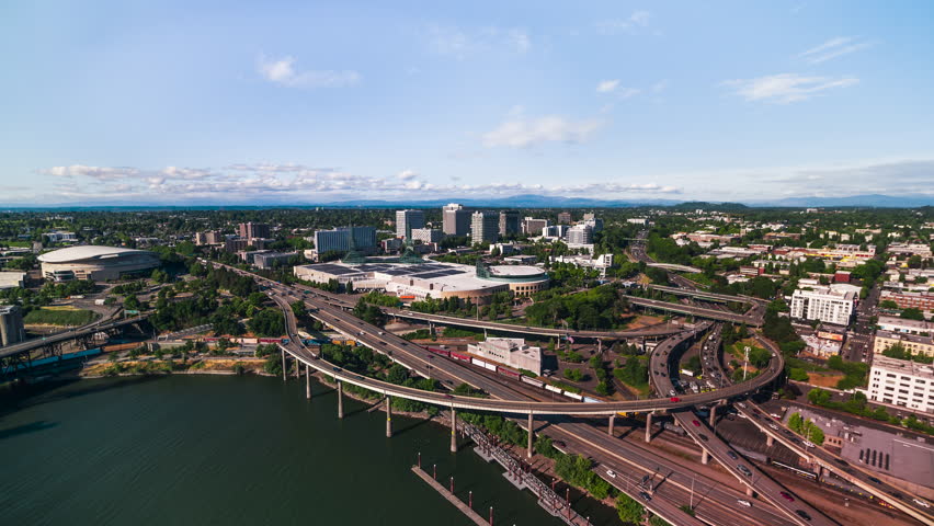 Establishing Aerial View Shot of Portland OR, Oregon, USA