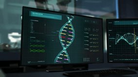 Analyzing DNA Molecule Structure In Modern Software At Medical Experimental Lab. Medical Experimental Lab Researches Genetic Material. Scientific Study At Medical Experimental Lab. User Interface. - Powered by Shutterstock - Get 15% off with code: PIKWIZARD15