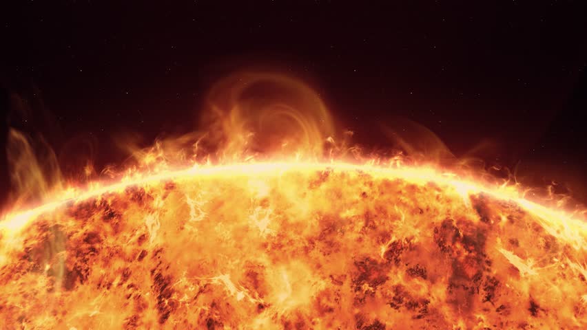 Realistic close up of the Sun surface with solar flares, view from space. Seamless Loop Royalty-Free Stock Footage #1107386889