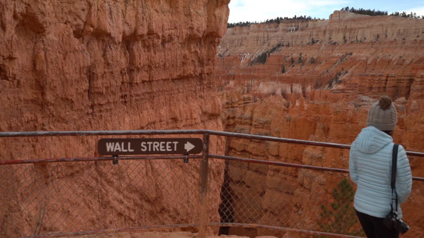 Woman in Bryce Canyon National Park on Wall Street Hiking Trail, Slow Motion, Utah USA