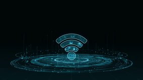 Motion graphic of Blue WIFI logo with particle ring circle rotation with ai technology icon on futuristic abstract background data transfer and Wireless Fidelity connection concepts - Powered by Shutterstock - Get 15% off with code: PIKWIZARD15