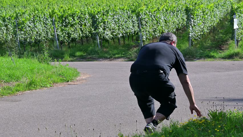 Man sitting on the ground overlooking the vineyards